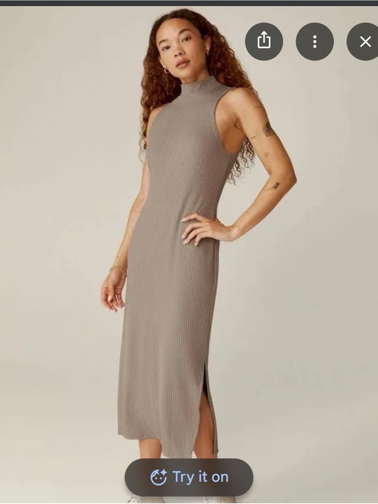 Beyond Yoga Dresses & Skirts - Beyond Yoga Ribbed Mock-Neck Midi Dress in Taupe